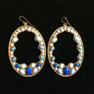 Pierced Earrings Vintage Retro Large Hoops Blues Women's Jewelry Costume   SALE!